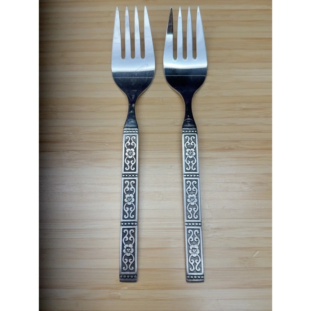 Oneida Isabella Cold Meat Serving Forks Lot of 2 Community Stainless 8.5